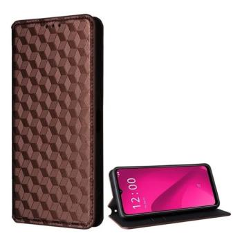 Telekom T Phone 2 Pro 5G, Oldalra nyíló tok, bőrhatású, stand, Teljes 3D rombusz minta, prémium, barna kép