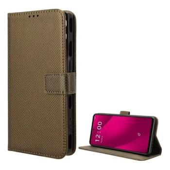 Telekom T Phone 2 Pro 5G, Oldalra nyíló tok, stand, rombusz minta, csatos, kézpánttal, barna kép