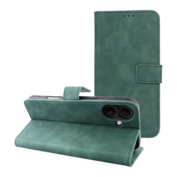 Tender Book iPhone 16 Plus flip/oldalra nyíló műbőr tok kártyatartó résszel, zöld kép