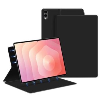 Tok álló, bőr hatású (aktív FLIP, mágneses, oldalra nyíló, asztali tartó) FEKETE Samsung Galaxy Tab S11 Ultra 5G (SM-X936B), Galaxy Tab S11 Ultra WIFI (SM-X930) kép