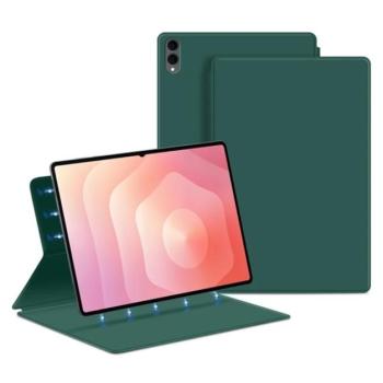 Tok álló, bőr hatású (aktív FLIP, mágneses, oldalra nyíló, asztali tartó) SÖTÉTZÖLD Samsung Galaxy Tab S11 Ultra 5G (SM-X936B), Galaxy Tab S11 Ultra WIFI (SM-X930) kép
