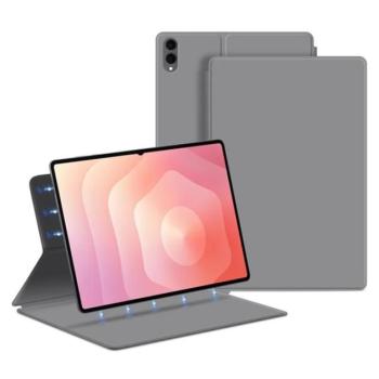 Tok álló, bőr hatású (aktív FLIP, mágneses, oldalra nyíló, asztali tartó) VILÁGOSSZÜRKE Samsung Galaxy Tab S11 Ultra 5G (SM-X936B), Galaxy Tab S11 Ultra WIFI (SM-X930) kép