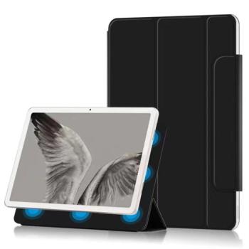 Tok álló, bőr hatású (aktív FLIP, mágneses rögzítés, oldalra nyíló, TRIFOLD asztali tartó funkció) FEKETE Google Pixel Tablet kép