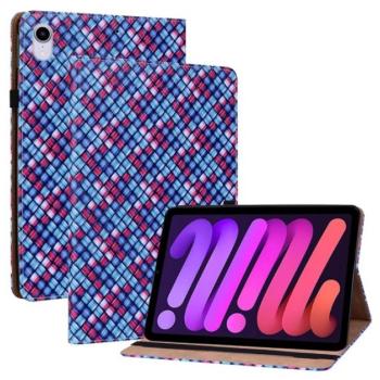 Tok álló, bőr hatású (aktív FLIP, oldalra nyíló, asztali tartó funkció, bankkártya tartó, fonott minta) KÉK Apple IPAD mini 6 (2021) kép