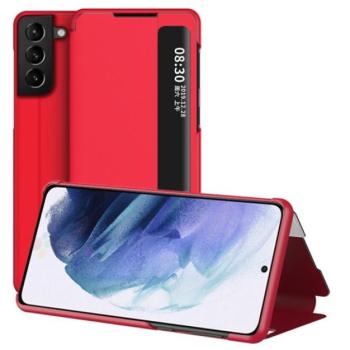 Tok álló, bőr hatású (aktív FLIP, oldalra nyíló, asztali tartó funkció, hívószámkijelzés, View Window) PIROS Samsung Galaxy S21 Plus (SM-G996) 5G kép