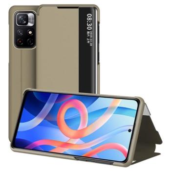 Tok álló, bőr hatású (aktív FLIP, oldalra nyíló, asztali tartó funkció, hívószámkijelzés, View Window) VILÁGOSBARNA Xiaomi Redmi Note 11 5G, Xiaomi Redmi Note 11T 5G, Xiaomi Poco M4 Pro kép