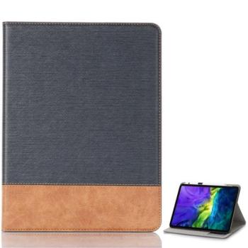 Tok álló, bőr hatású (aktív FLIP, oldalra nyíló, asztali tartó funkció, textil minta) FEKETE Apple IPAD Pro 12.9 (2020) kép