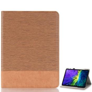 Tok álló, bőr hatású (aktív FLIP, oldalra nyíló, asztali tartó funkció, textil minta) VILÁGOSBARNA Apple IPAD Pro 12.9 (2020) kép