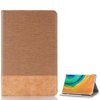 Tok álló, bőr hatású (aktív FLIP, oldalra nyíló, asztali tartó funkció, textil minta) VILÁGOSBARNA Huawei MatePad Pro WIFI (MRX-W19), Huawei MatePad Pro LTE (MRX-AL19) kép
