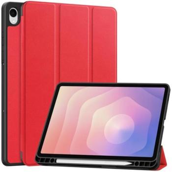 Tok álló, bőr hatású (aktív FLIP, oldalra nyíló, TRIFOLD, asztali tartó, ceruza tartó) PIROS Samsung Galaxy Tab S11 5G (SM-X736B), Galaxy Tab S11 WIFI (SM-X730) kép