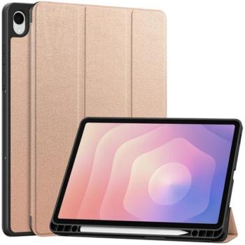 Tok álló, bőr hatású (aktív FLIP, oldalra nyíló, TRIFOLD, asztali tartó, ceruza tartó) ROZÉARANY Samsung Galaxy Tab S11 5G (SM-X736B), Galaxy Tab S11 WIFI (SM-X730) kép