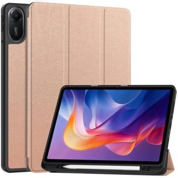 Tok álló, bőr hatású (aktív FLIP, oldalra nyíló, TRIFOLD, asztali tartó, ceruza tartó) ROZÉARANY Xiaomi Redmi Pad 2 kép