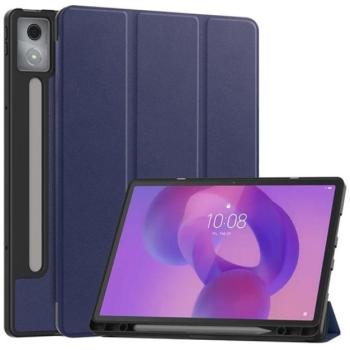 Tok álló, bőr hatású (aktív FLIP, oldalra nyíló, TRIFOLD, asztali tartó, ceruza tartó) SÖTÉTKÉK Lenovo Idea Tab Pro (TB373FU) WIFI kép