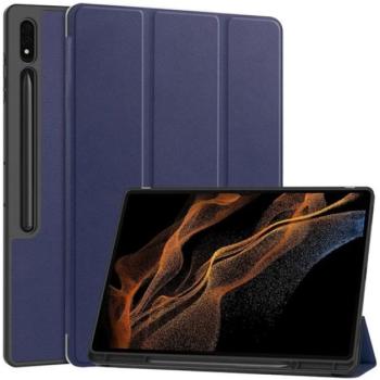 Tok álló, bőr hatású (aktív FLIP, oldalra nyíló, TRIFOLD, asztali tartó, ceruza tartó) SÖTÉTKÉK Samsung Galaxy Tab S10 Ultra LTE (SM-X926B), Galaxy Tab S10 Ultra WIFI (SM-X920) kép