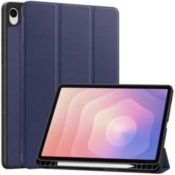 Tok álló, bőr hatású (aktív FLIP, oldalra nyíló, TRIFOLD, asztali tartó, ceruza tartó) SÖTÉTKÉK Samsung Galaxy Tab S11 5G (SM-X736B), Galaxy Tab S11 WIFI (SM-X730) kép
