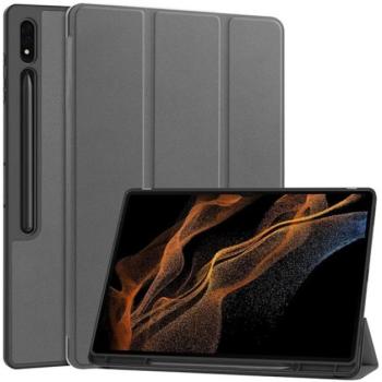 Tok álló, bőr hatású (aktív FLIP, oldalra nyíló, TRIFOLD, asztali tartó, ceruza tartó) SÖTÉTSZÜRKE Samsung Galaxy Tab S10 Ultra LTE (SM-X926B), Galaxy Tab S10 Ultra WIFI (SM-X920) kép