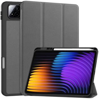 Tok álló, bőr hatású (aktív FLIP, oldalra nyíló, TRIFOLD, asztali tartó, ceruza tartó) SÖTÉTSZÜRKE Xiaomi Pad 7 Pro, Pad 7 kép