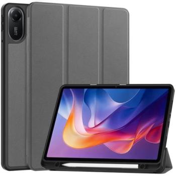 Tok álló, bőr hatású (aktív FLIP, oldalra nyíló, TRIFOLD, asztali tartó, ceruza tartó) SÖTÉTSZÜRKE Xiaomi Redmi Pad 2 kép