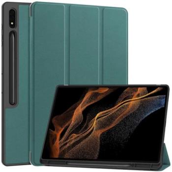 Tok álló, bőr hatású (aktív FLIP, oldalra nyíló, TRIFOLD, asztali tartó, ceruza tartó) SÖTÉTZÖLD Samsung Galaxy Tab S10 Ultra LTE (SM-X926B), Galaxy Tab S10 Ultra WIFI (SM-X920) kép