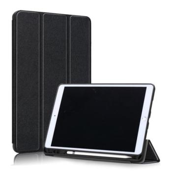 Tok álló, bőr hatású (aktív FLIP, oldalra nyíló, TRIFOLD asztali tartó funkció, Apple Pencil tartó) FEKETE Apple IPAD 10.2 (2019), Apple IPAD 10.2 (2020), Apple IPAD 10.2 (2021) kép