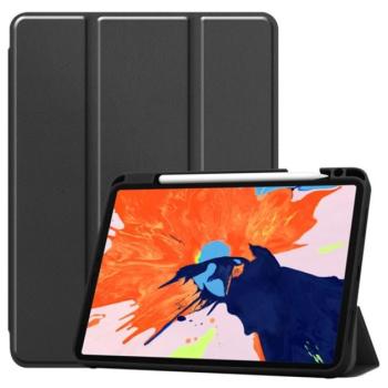 Tok álló, bőr hatású (aktív FLIP, oldalra nyíló, TRIFOLD asztali tartó funkció, Apple Pencil tartó) FEKETE Apple IPAD Pro 12.9 (2020) kép