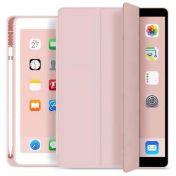 Tok álló, bőr hatású (aktív FLIP, oldalra nyíló, TRIFOLD asztali tartó funkció, Apple Pencil tartó) RÓZSASZÍN Apple IPAD Air 2020 (Air 4), Apple IPAD Air 2022 kép