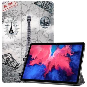 Tok álló, bőr hatású (aktív FLIP, oldalra nyíló, TRIFOLD asztali tartó funkció, Eiffel torony, térkép minta) SZÜRKE Lenovo Tab P11 (TB-J606F), Lenovo Tab P11 5G (TB-J607Z), Lenovo Tab P11 kép
