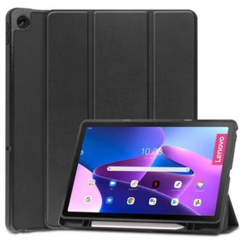 Tok álló, bőr hatású (aktív FLIP, oldalra nyíló, TRIFOLD asztali tartó funkció, érintőceruza tartó) FEKETE Lenovo Tab M10 Plus (TB125) WIFI, Lenovo Tab M10 Plus (TB128) LTE kép