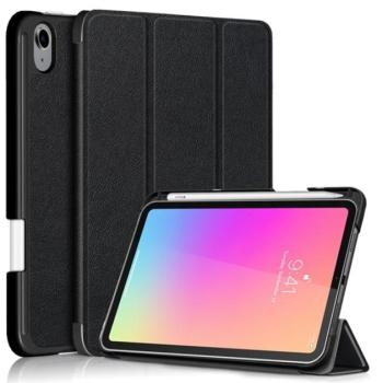 Tok álló, bőr hatású (aktív FLIP, oldalra nyíló, TRIFOLD asztali tartó funkció) FEKETE Apple IPAD mini 6 (2021) kép