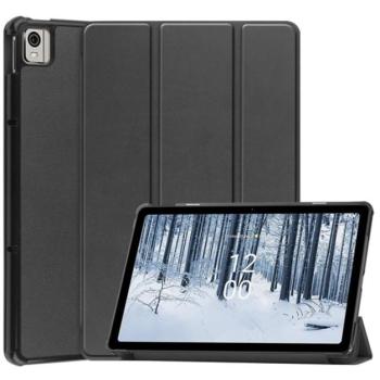 Tok álló, bőr hatású (aktív FLIP, oldalra nyíló, TRIFOLD asztali tartó funkció) FEKETE Nokia T21 LTE kép