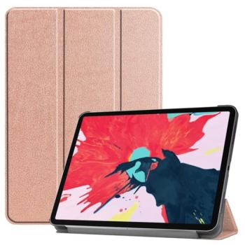 Tok álló, bőr hatású (aktív FLIP, oldalra nyíló, TRIFOLD asztali tartó funkció) ROZÉARANY 2 Apple IPAD Pro 11 (2018), Apple IPAD Pro 11 (2020), Apple IPAD Pro 11 (2021) kép