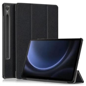 Tok álló, bőr hatású (aktív FLIP, oldalra nyíló, TRIFOLD asztali tartó funkció, S Pen tartó) FEKETE Samsung Galaxy Tab S9 FE WIFI (SM-X510), Samsung Galaxy Tab S9 FE LTE (SM-X516) kép