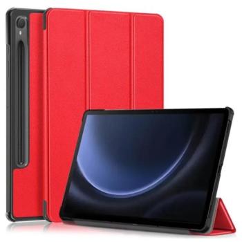 Tok álló, bőr hatású (aktív FLIP, oldalra nyíló, TRIFOLD asztali tartó funkció, S Pen tartó) PIROS Samsung Galaxy Tab S9 FE LTE (SM-X516), Samsung Galaxy Tab S9 FE WIFI (SM-X510) kép