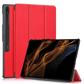 Tok álló, bőr hatású (aktív FLIP, oldalra nyíló, TRIFOLD asztali tartó funkció, S Pen tartó) PIROS kép