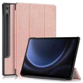 Tok álló, bőr hatású (aktív FLIP, oldalra nyíló, TRIFOLD asztali tartó funkció, S Pen tartó) ROZÉARANY Samsung Galaxy Tab S9 FE WIFI (SM-X510), Samsung Galaxy Tab S9 FE LTE (SM-X516) kép