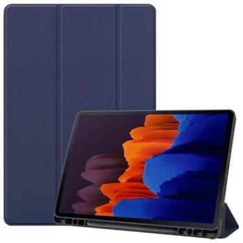 Tok álló, bőr hatású (aktív FLIP, oldalra nyíló, TRIFOLD asztali tartó funkció, S Pen tartó) SÖTÉTKÉK Samsung Galaxy Tab S7 Plus WIFI 5G (SM-T976), Samsung Galaxy Tab S7 Plus WIFI (SM-T9 kép