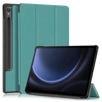 Tok álló, bőr hatású (aktív FLIP, oldalra nyíló, TRIFOLD asztali tartó funkció, S Pen tartó) SÖTÉTZÖLD Samsung Galaxy Tab S9 FE WIFI (SM-X510), Samsung Galaxy Tab S9 FE LTE (SM-X516) kép