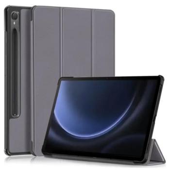 Tok álló, bőr hatású (aktív FLIP, oldalra nyíló, TRIFOLD asztali tartó funkció, S Pen tartó) SZÜRKE Samsung Galaxy Tab S9 FE LTE (SM-X516), Samsung Galaxy Tab S9 FE WIFI (SM-X510) kép