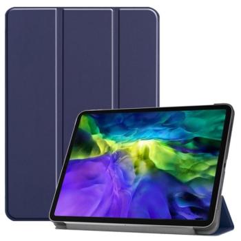 Tok álló, bőr hatású (aktív FLIP, oldalra nyíló, TRIFOLD asztali tartó funkció) SÖTÉTKÉK Apple IPAD Pro 11 (2018), Apple IPAD Pro 11 (2020), Apple IPAD Pro 11 (2021) kép