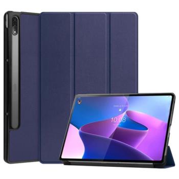 Tok álló, bőr hatású (aktív FLIP, oldalra nyíló, TRIFOLD asztali tartó funkció) SÖTÉTKÉK Lenovo Tab P12 Pro (TB-Q706F) kép