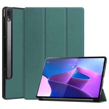 Tok álló, bőr hatású (aktív FLIP, oldalra nyíló, TRIFOLD asztali tartó funkció) SÖTÉTZÖLD Lenovo Tab P12 Pro (TB-Q706F) kép