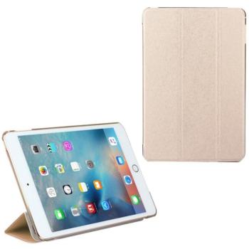 Tok álló, bőr hatású (aktív FLIP, oldalra nyíló, TRIFOLD asztali tartó funkció, textil minta) ARANY Apple IPAD 9.7 (2018), Apple IPAD 9.7 (2017) kép