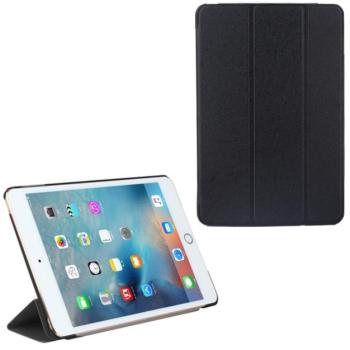 Tok álló, bőr hatású (aktív FLIP, oldalra nyíló, TRIFOLD asztali tartó funkció, textil minta) FEKETE Apple IPAD 9.7 (2018), Apple IPAD 9.7 (2017) kép