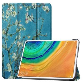 Tok álló, bőr hatású (aktív FLIP, oldalra nyíló, TRIFOLD asztali tartó funkció, virág minta) KÉK Huawei MatePad Pro WIFI (MRX-W19), Huawei MatePad Pro LTE (MRX-AL19) kép
