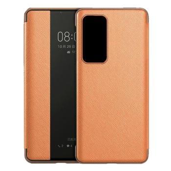 Tok álló, bőr hatású (aktív FLIP, oldalra nyíló, View Window, textil minta) BARNA Huawei P40 kép