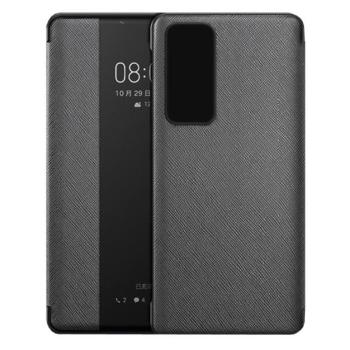 Tok álló, bőr hatású (aktív FLIP, oldalra nyíló, View Window, textil minta) FEKETE Huawei P40 kép