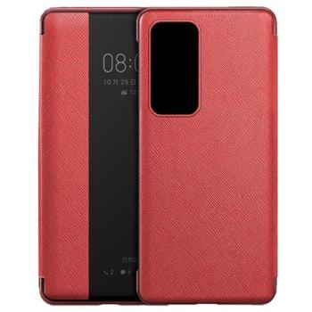 Tok álló, bőr hatású (aktív FLIP, oldalra nyíló, View Window, textil minta) PIROS Huawei P40 kép