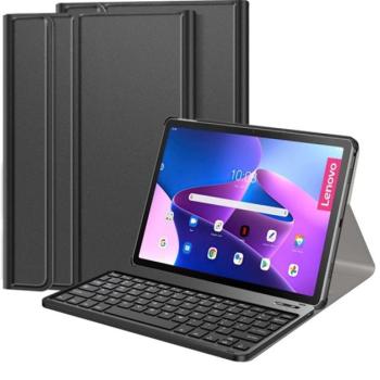 Tok álló, bőr hatású (FLIP, bluetooth billentyűzet, asztali tartó, QWERTY, angol nyelvű, érintőceruza tartó) FEKETE Lenovo Tab M10 Plus (TB125) WIFI, Lenovo Tab M10 Plus (TB128) LTE kép