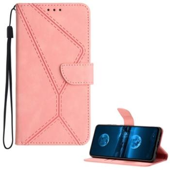 Tok álló, bőr hatású (FLIP, oldalra nyíló, asztali tartó, bankkártya tartó, varrás minta + kézpánt) RÓZSASZÍN T Phone 3 5G kép