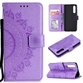 Tok álló, bőr hatású (FLIP, oldalra nyíló, asztali tartó, csuklópánt, mandala) LILA Huawei P30 kép